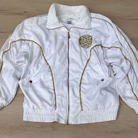 Vintage 90s Lavon White Embroidered Windbreaker 2-Piece Tracksuit Set W's Size M - Picture 2 of 16
